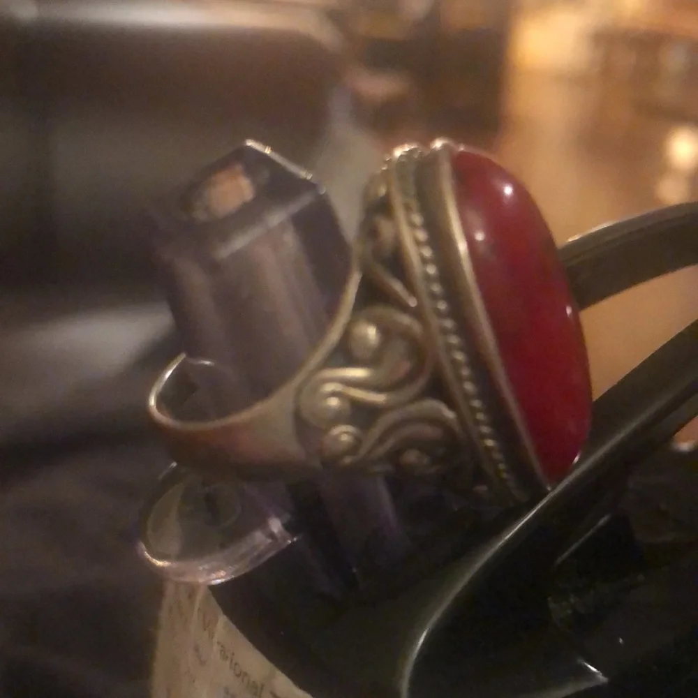 Red Coral and Sterling Ring size 9